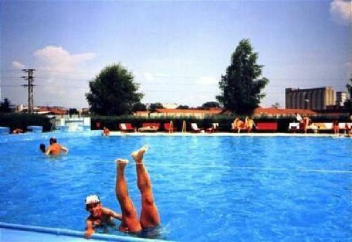 a group of people swimming in a swimming pool at Chalet Horáren in Smižany