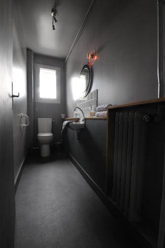 ein dunkles Bad mit einem WC und einem Waschbecken in der Unterkunft JAZZAPPART appartement classé 3 étoiles in Gentilly