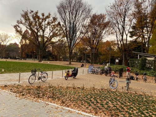 a group of bikes parked in a park at Hotel EL Shinjuku 6 in Tokyo