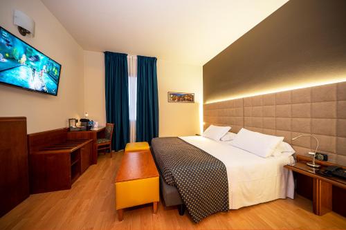 Habitación de hotel con cama y TV de pantalla plana. en Hotel Gardenia, en Verona