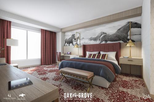 オーク・グローブにあるOak Grove Racing Gaming & Hotelのベッドルーム(キングサイズベッド1台付)