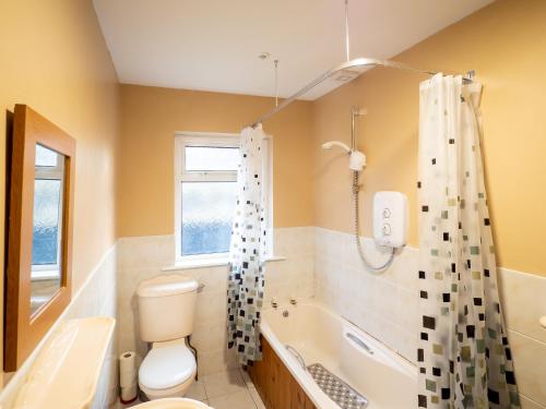 a bathroom with a tub and a toilet and a shower at Sea view cottage in Tully Cross