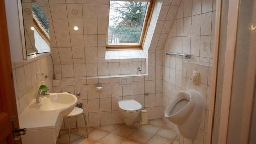 bagno con orinatoio, servizi igienici e lavandino di Windflüchter Treibholz a Prerow