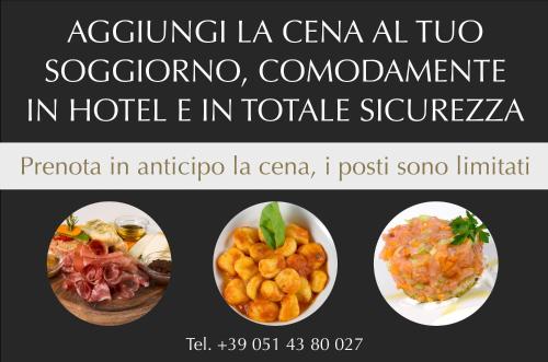 a collage of three pictures of food on plates at My One Hotel Bologna in Bologna