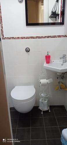 a bathroom with a toilet and a sink at Casa Cristina in Siracusa