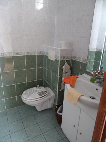 bagno con servizi igienici e lavandino di Aqui Sian Ben a Castellane
