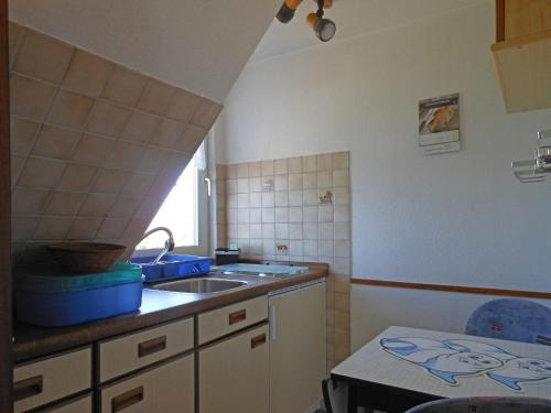 eine Küche mit einer Spüle und einer Arbeitsplatte in der Unterkunft Ferienhaus "Heißer Sand", Whg 6 in Wittdün