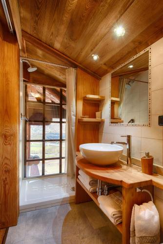 a bathroom with a bowl sink and a window at Hotel Rendez-Vous - Aymavilles in Aymavilles