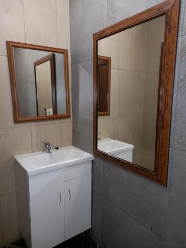 a bathroom with a sink and a mirror at Troas Boutique hotel in Vanderbijlpark