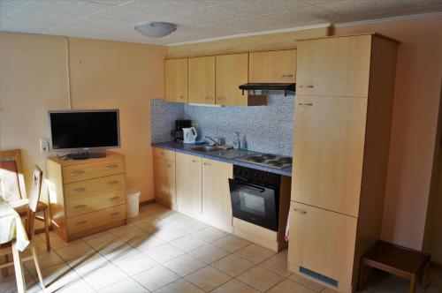 a small kitchen with a stove and a refrigerator at Apartment Robert in Maiersdorf