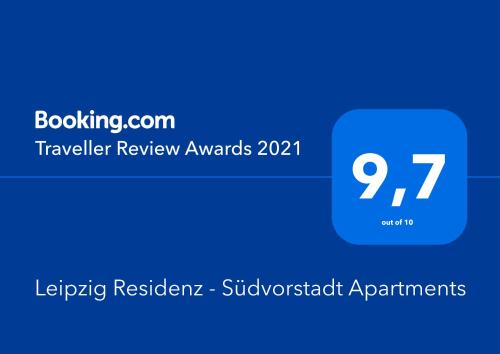 Certifikát, hodnocení, plakát nebo jiný dokument vystavený v ubytování Leipzig Residenz - Südvorstadt Apartments