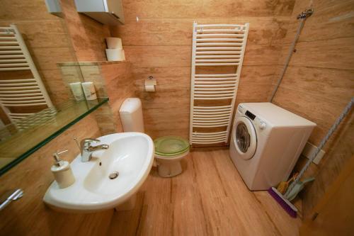 a bathroom with a sink and a washing machine at Villa Medusa in Portorož
