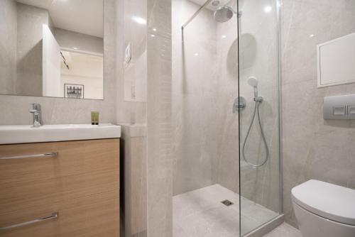 巴黎的住宿－MBM - Marais，带淋浴、卫生间和盥洗盆的浴室