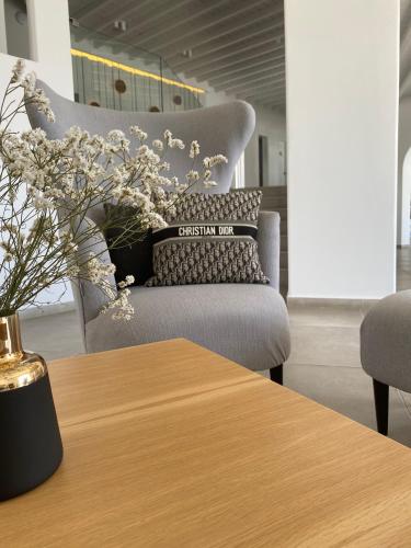 a living room with a couch and a table at Absolute Mykonos Suites & More in Mikonos