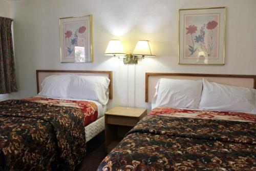 Habitación de hotel con 2 camas y 2 lámparas en Economy Inn en Tucson