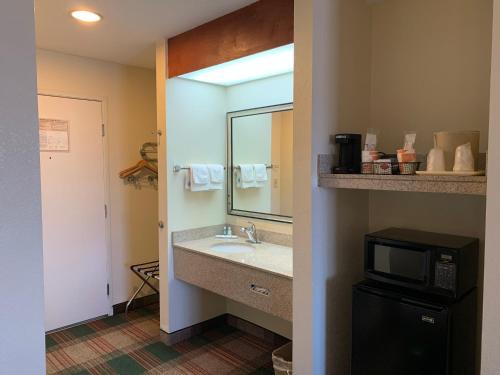 a bathroom with a sink and a microwave at Quality Inn Montgomery South in Hope Hull