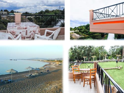 a collage of four pictures of a balcony with a view at Pasalis Apartments in Kiotari