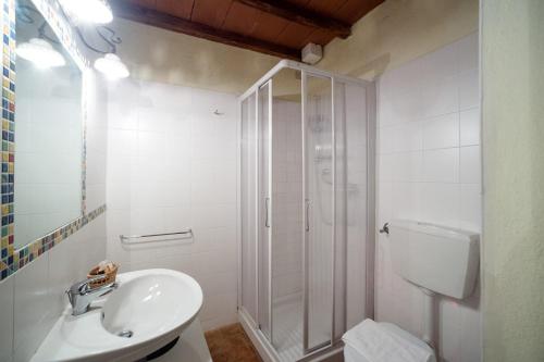 a bathroom with a shower and a sink and a toilet at Tenuta di Montemassi Podere Raspollino in Montemassi