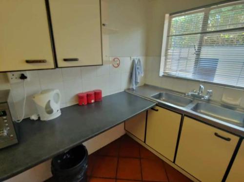 a kitchen with a counter and a sink and a window at N-One Self Catering in Goodwood