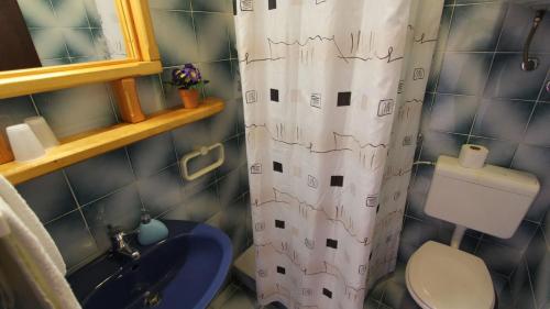 un bagno con wc, lavandino e doccia di Apartments and Rooms Jelka a Malinska
