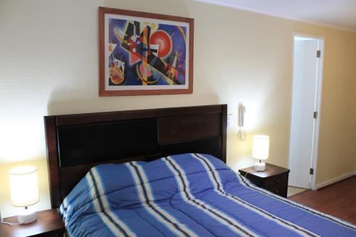 um quarto com uma cama e um quadro na parede em Santiago Center Apart em Santiago