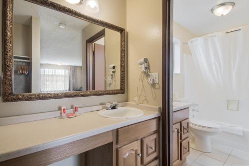 a bathroom with a sink and a mirror at Econo Lodge Inn & Suites in Hoquiam
