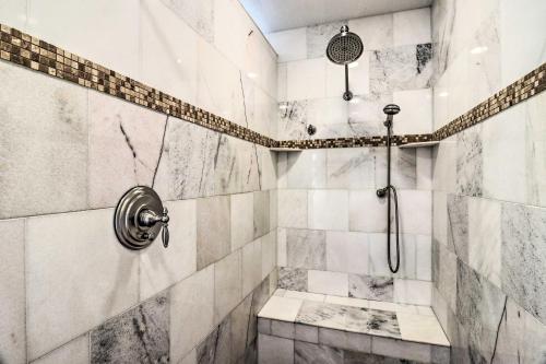 a bathroom with a shower with marble tiles at Near Hiking Trails Luxe Canton Getaway with Grill in Canton