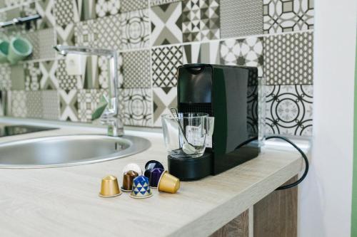 a kitchen counter with a blender and a sink at Apartment Jana 2 in Sombor