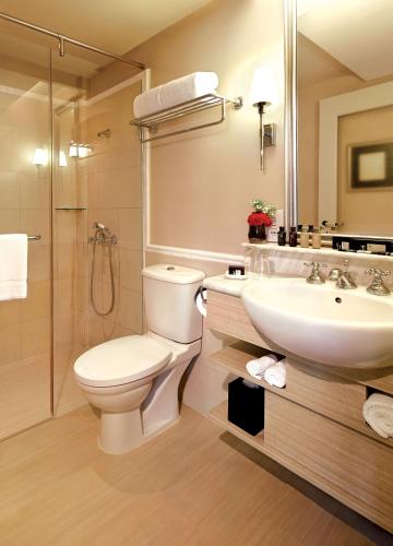 a bathroom with a toilet and a sink at Aurum Royal in Singapore