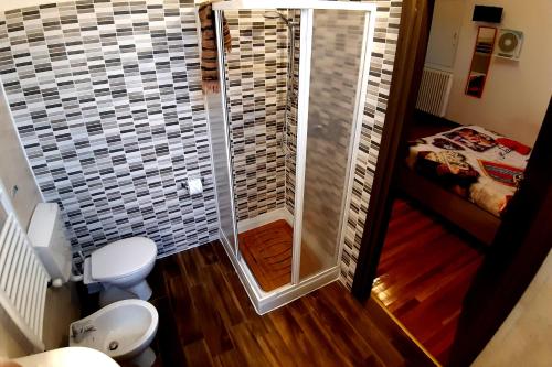 ヴェナリア・レアーレにあるIl Ghirovagoの小さなバスルーム(シャワー、トイレ付)