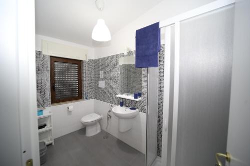a white bathroom with a toilet and a sink at B&B Umballa in Praia a Mare