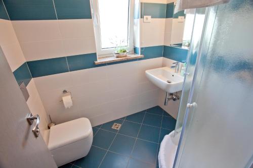 een badkamer met een toilet en een wastafel bij Guesthouse Ošterija in Branik