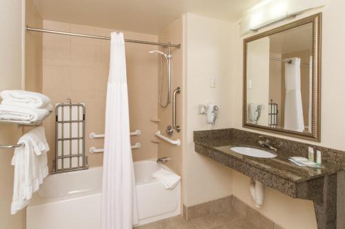 a bathroom with a shower and a sink and a tub at Staybridge Suites Buffalo by IHG in Buffalo