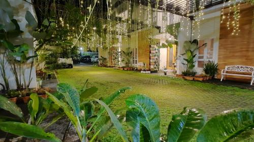 a room filled with lots of plants and lights at The Peak Guest House in Jember