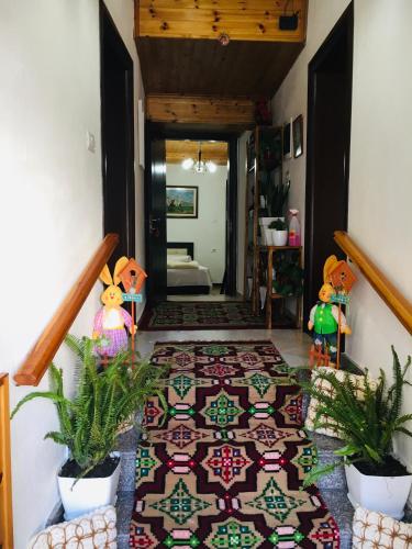 a hallway with a colorful rug on the floor at Kore Guest House in Gjirokastër
