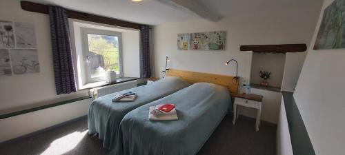 a bedroom with a bed and a window at La Fermette Blanche in Nadrin