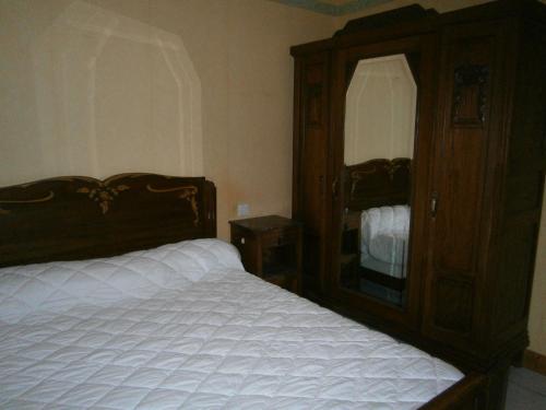 a bedroom with a bed and a dresser and a mirror at MAISON EN BOISCHAUT SUD in Parnac