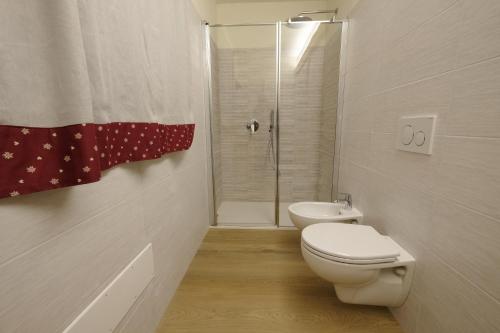 a bathroom with a toilet and a shower at B&B Le Ciorciole in Tesero