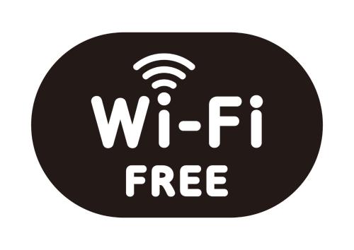 a black and white sign with a wifi free symbol at THE HOTELS HAKATA KASANE Bayside in Fukuoka