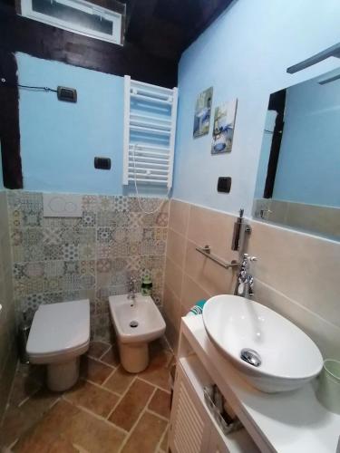 a bathroom with a white sink and a toilet at Il Castagneto in Camerino