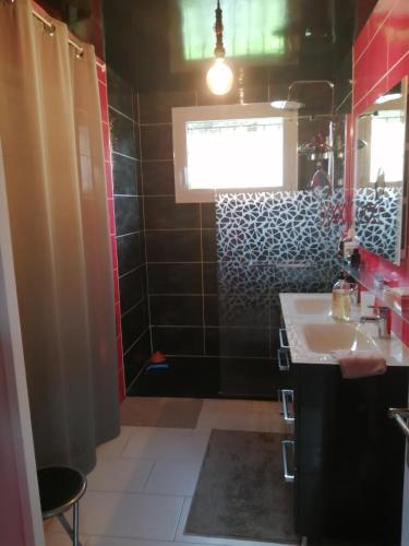 un baño con lavabo y ducha en GINGER, en Cancale