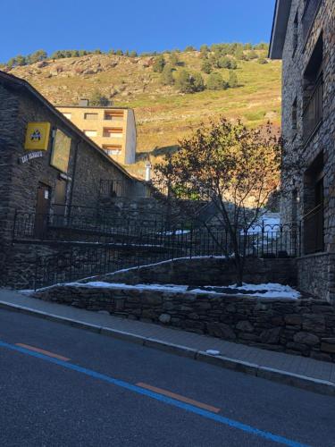 a building on the side of a street with a tree at Casa Nova Regi in Soldeu