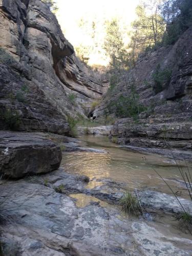 a river in a canyon with rocks and trees at Buhardilla rústica muy acogedora in Villahermosa del Río