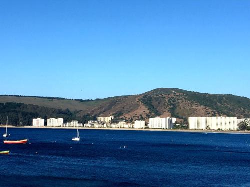 a large body of water with boats in it at Departamento Lago & Mar in Papudo