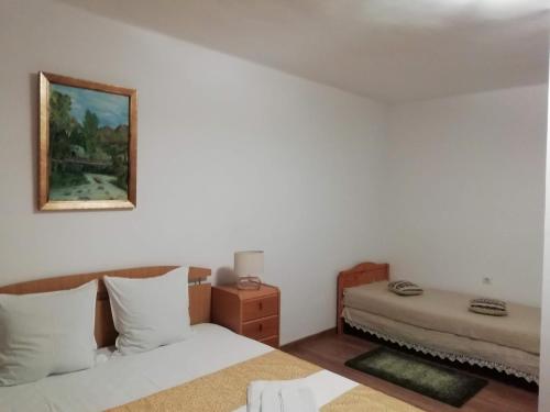 Ένα ή περισσότερα κρεβάτια σε δωμάτιο στο Pensiunea Casa Butnarului