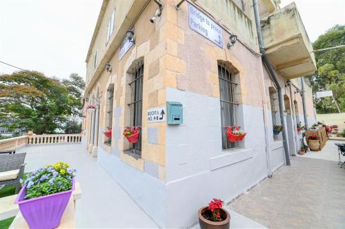 a building with flower pots on the side of it at Domos Tiberias דומוס טבריה in Tiberias
