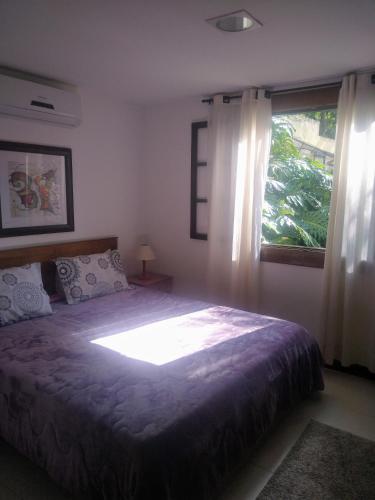 a bedroom with a large bed and a window at 3 Palmeiras Guest Lounge in Miguel Pereira