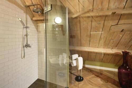 a bathroom with a shower and a glass shower stall at Small Luxury Boutique Hotel Wilma J in Vinkeveen