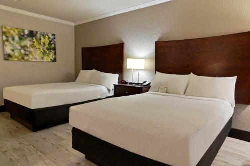 a hotel room with two beds and two lamps at Wyndham Garden Summerville in Summerville
