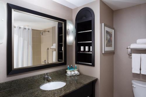 ein Bad mit einem Waschbecken und einem Spiegel in der Unterkunft Holiday Inn Express Hotel & Suites Ottawa West-Nepean, an IHG Hotel in Ottawa